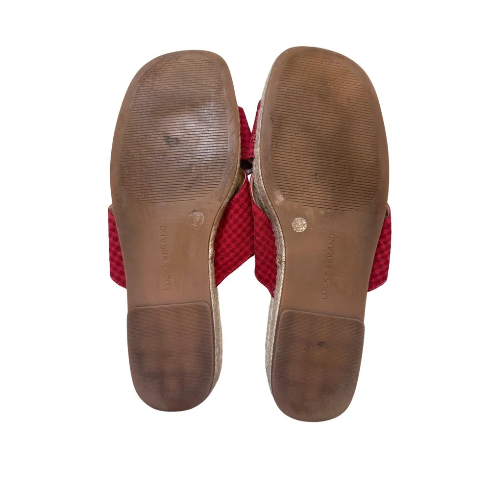 Lucky Brand Gayte Sandals Womens 9M Red Gingham Espadrille Platform Slide